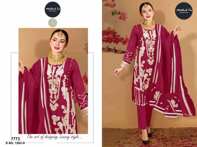 1263 E To H Mehboob Tex Embroidery Organza Pakistani Suits Wholesale Suppliers In India
